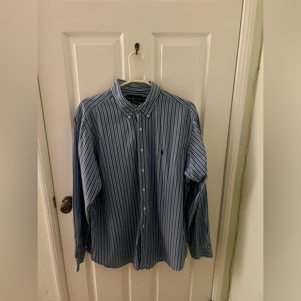 Ralph Lauren 100% Cotton Navy & White Stripe Button-Down Classic Fit Size XL